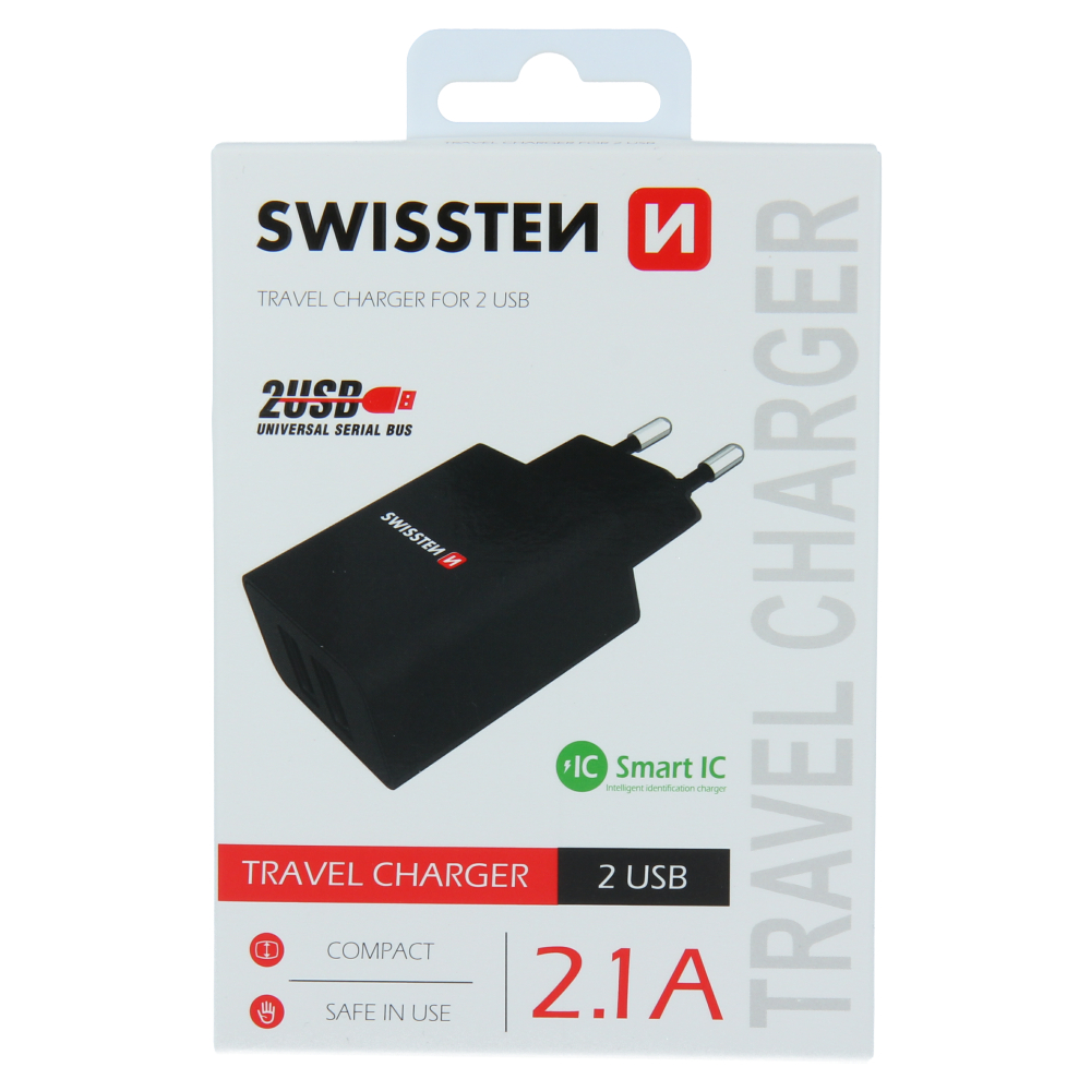Sieťový adaptér Swissten SMART IC 2x USB 2,1A POWER - čierny