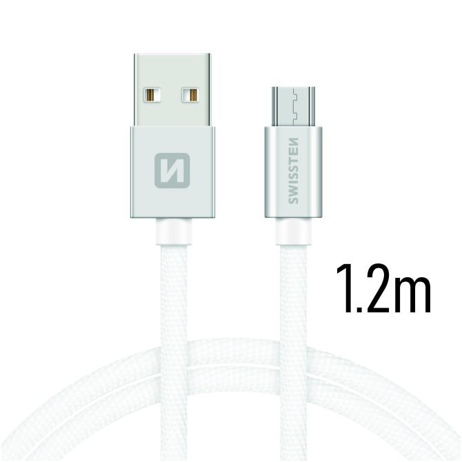 Textilný dátovy kábel Swissten USB / USB-C 1,2 M - strieborný
