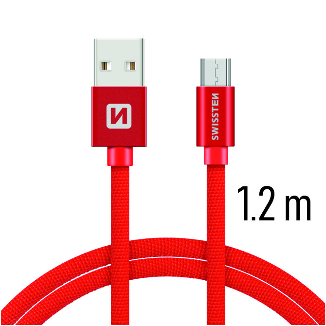 Textilný dátovy kábel Swissten USB / USB-C 1,2 M - červený