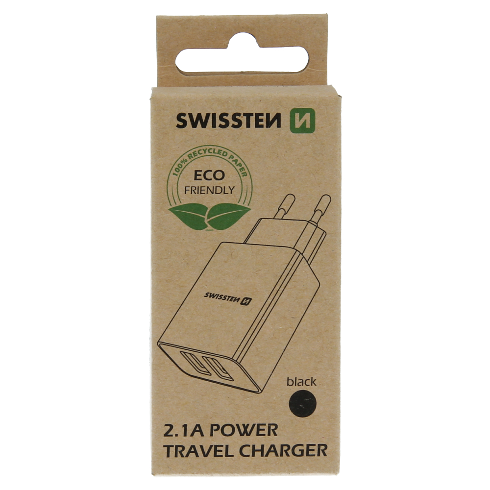 Nabíjačka Swissten SMART IC 2x USB 2,1A POWER - čierny (ECO)