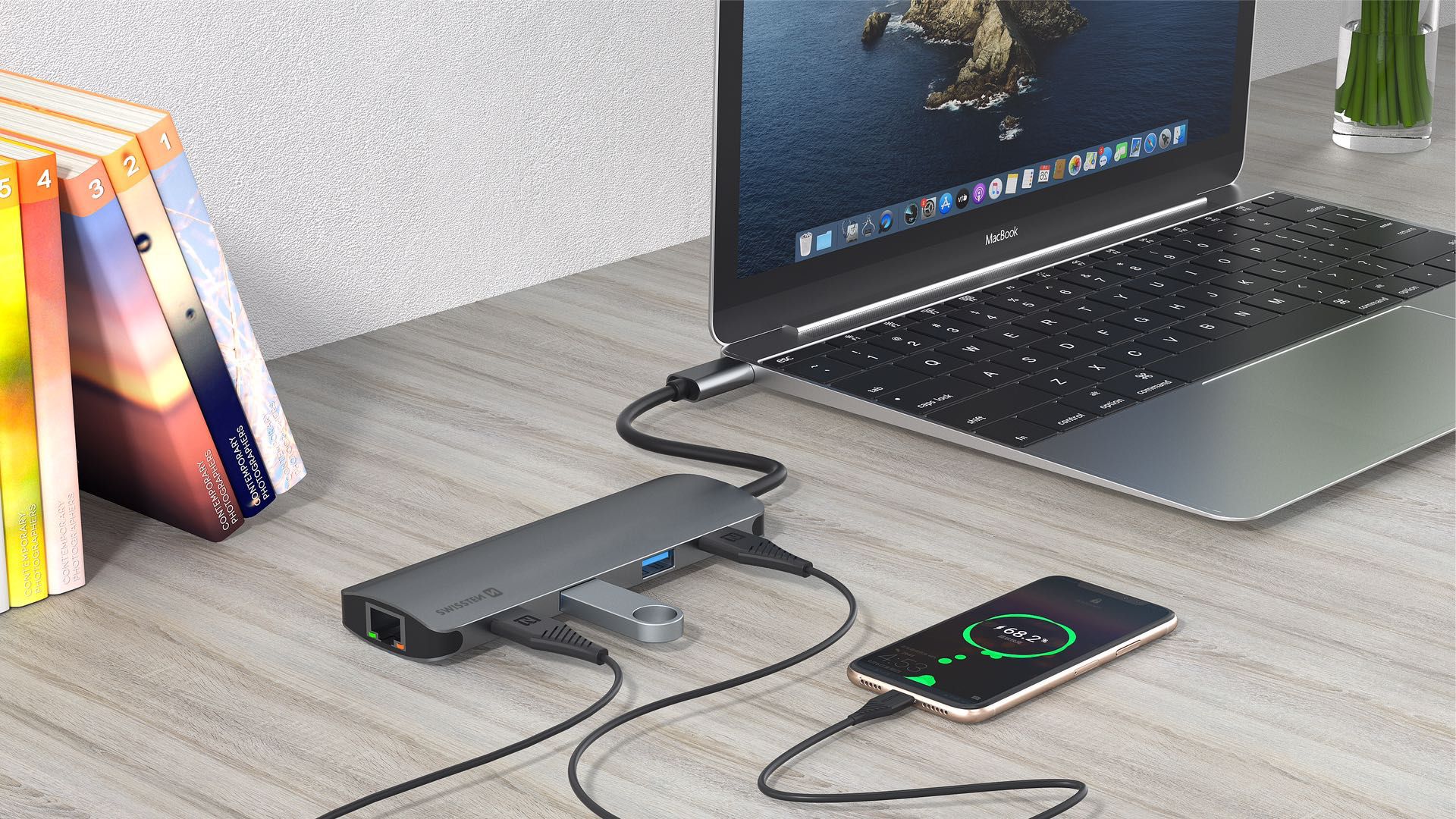 USB- c dokovacia stanica Swissten hub HUB 8-IN-1 (USB-C PD, HDMI 4K, LAN RJ45, 3x USB 3.0, SD, MICRO SD - obal