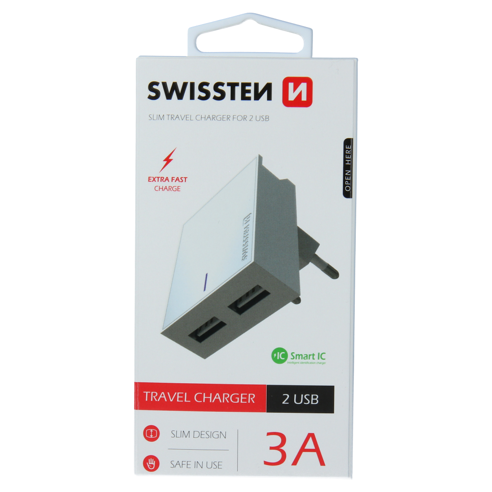 Sieťový adaptér Swissten SMART IC 2x USB 3A POWER - biely