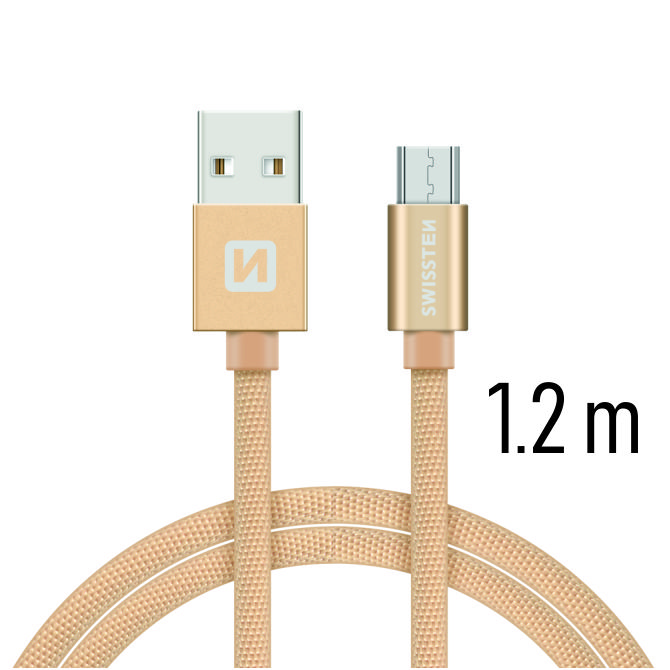 Textilný dátovy kábel Swissten USB / USB-C 1,2 M - zlatý