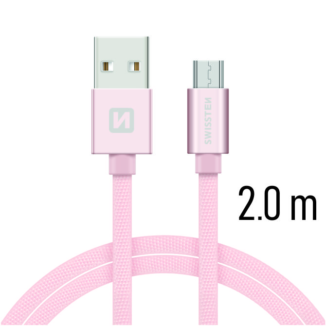 Textilný dátovy kábel Swissten USB / USB-C 2,0 M - ružovo-zlatý