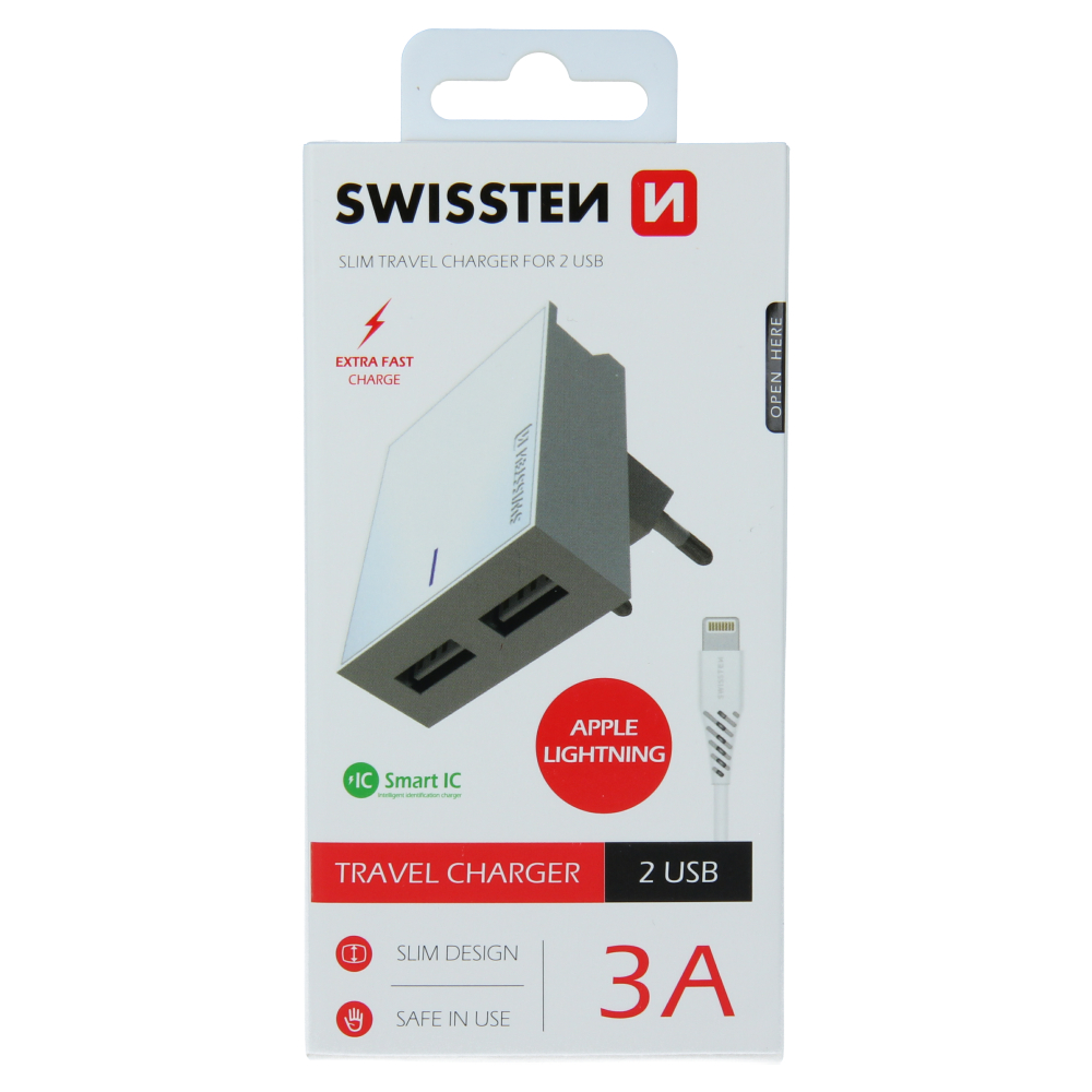 Sieťový adaptér Swissten SMART IC 2x USB 3A POWER + DATOVÝ KABEL USB / LIGHTNING 1,2 M