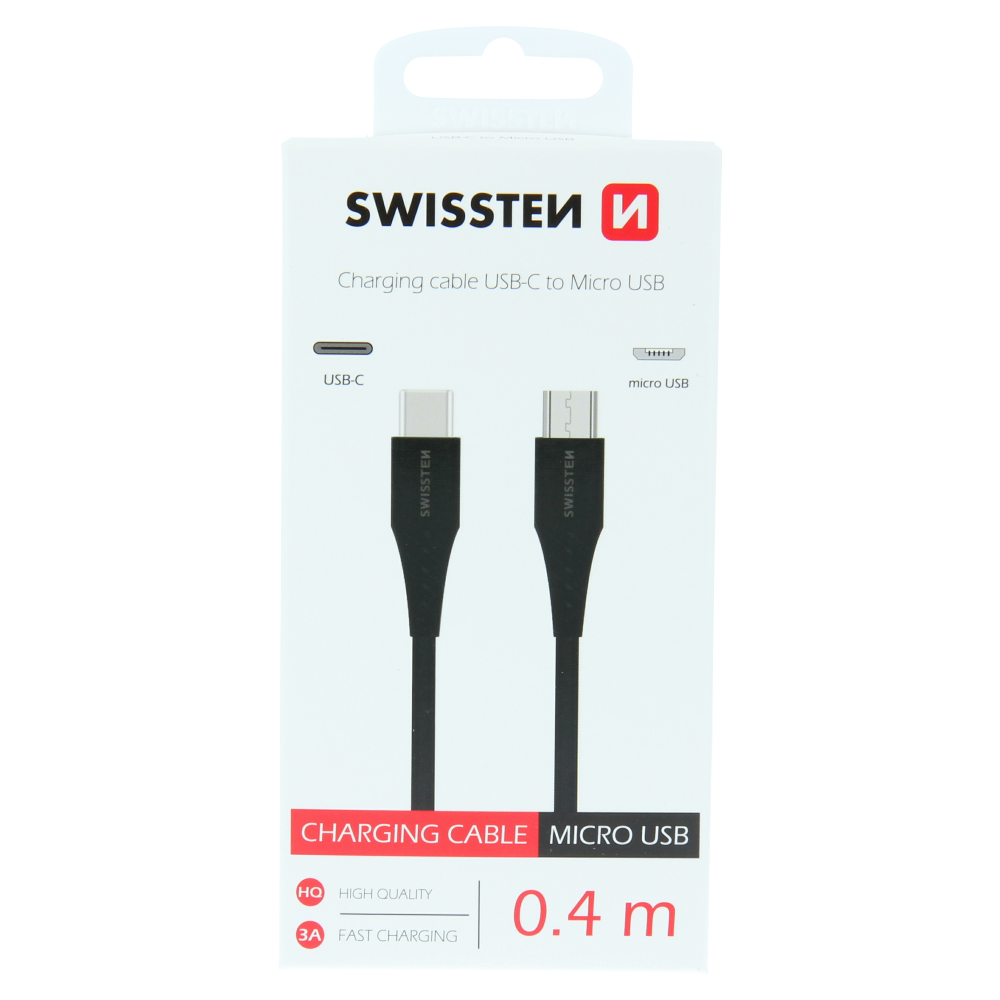 Dátový kábel SWISSTEN s koncovkami USB-C / Micro USB - držka 0,4 metra