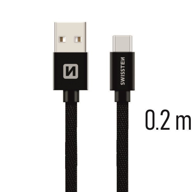 Dátový kábel s koncovkami USB / Micro USB a textilným spracovaním v dĺžke 0,2 m