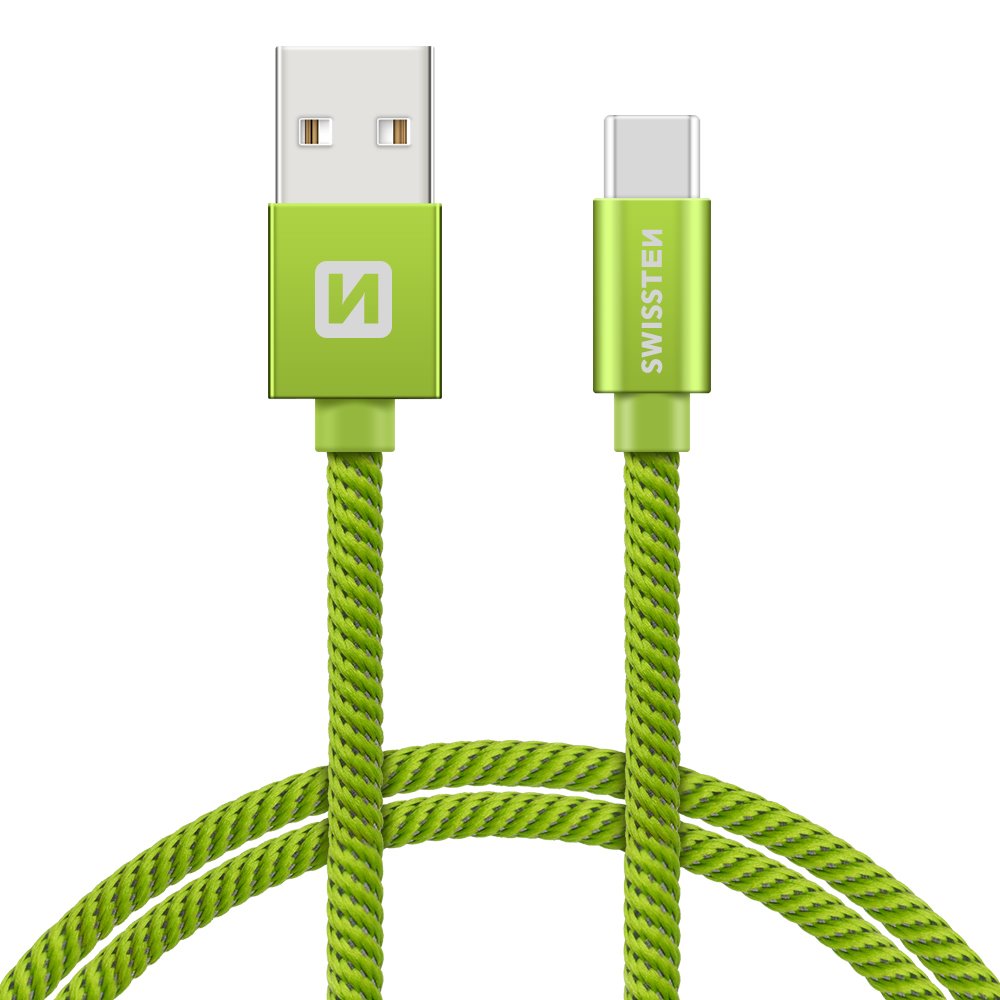 Textilný dátovy kábel Swissten USB / USB-C 1,2 M - zelený
