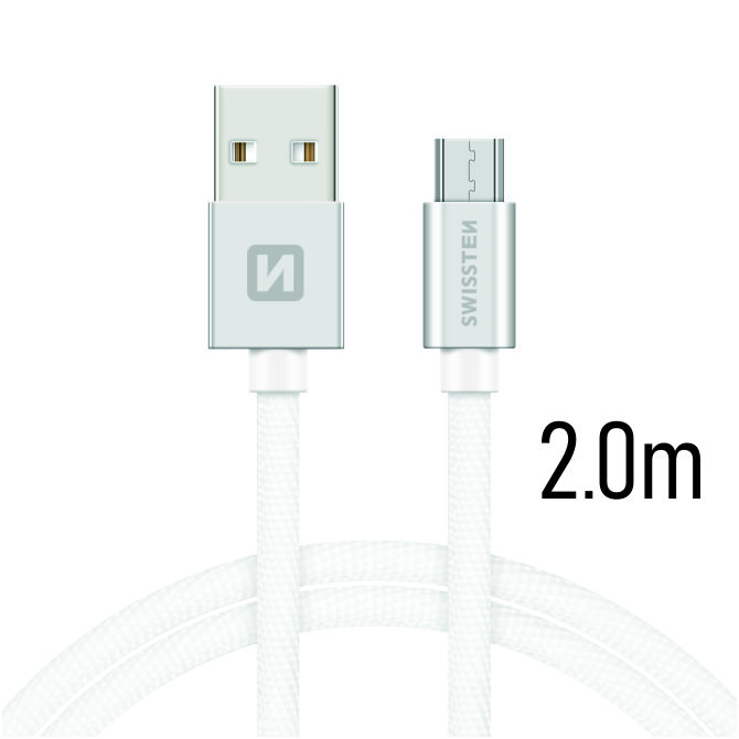 Textilný dátový kábel SWISSTEN USB / USB-C strieborný