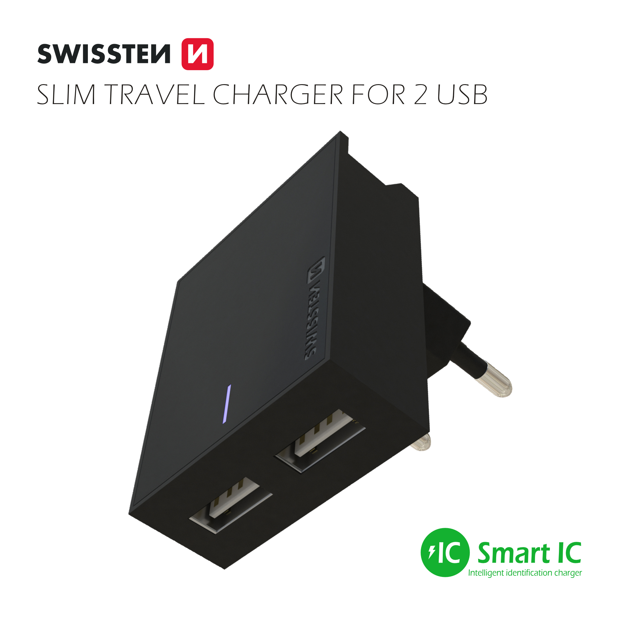 Sieťový adaptér Swissten SMART IC 2x USB 3A POWER + DATOVÝ KABEL USB / LIGHTNING MFi 1,2 M - čierny