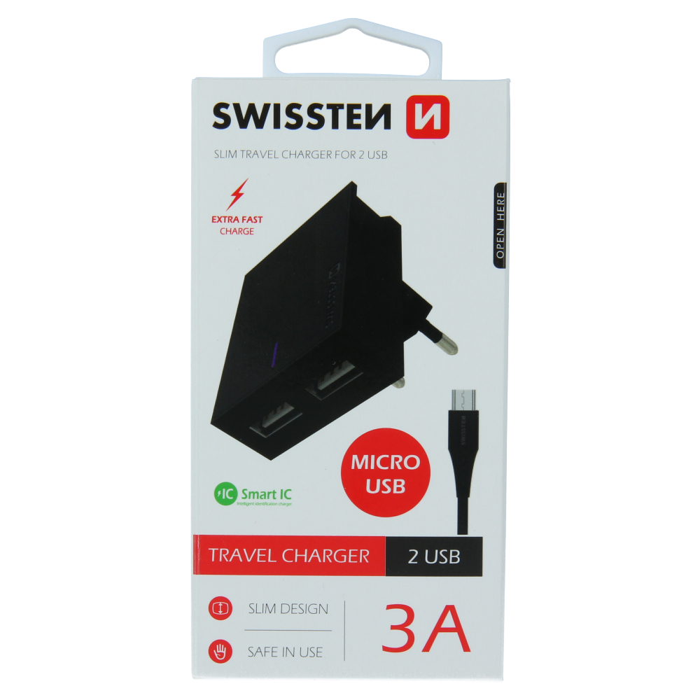 Nabíjačka SWISSTEN 3A - 2X USB + Dátový kábel MICRO USB