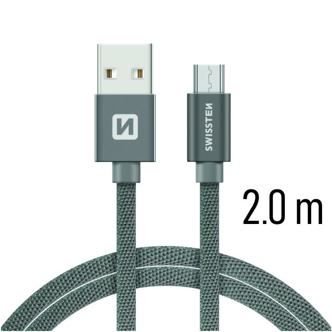 Textilný dátovy kábel Swissten USB / USB-C 2,0 M - šedy
