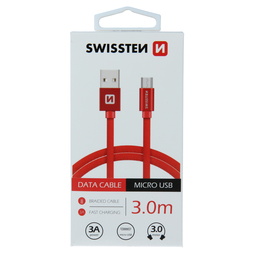 Textilný dátový kábel Swissten USB / MICRO USB 3,0 M  - červený