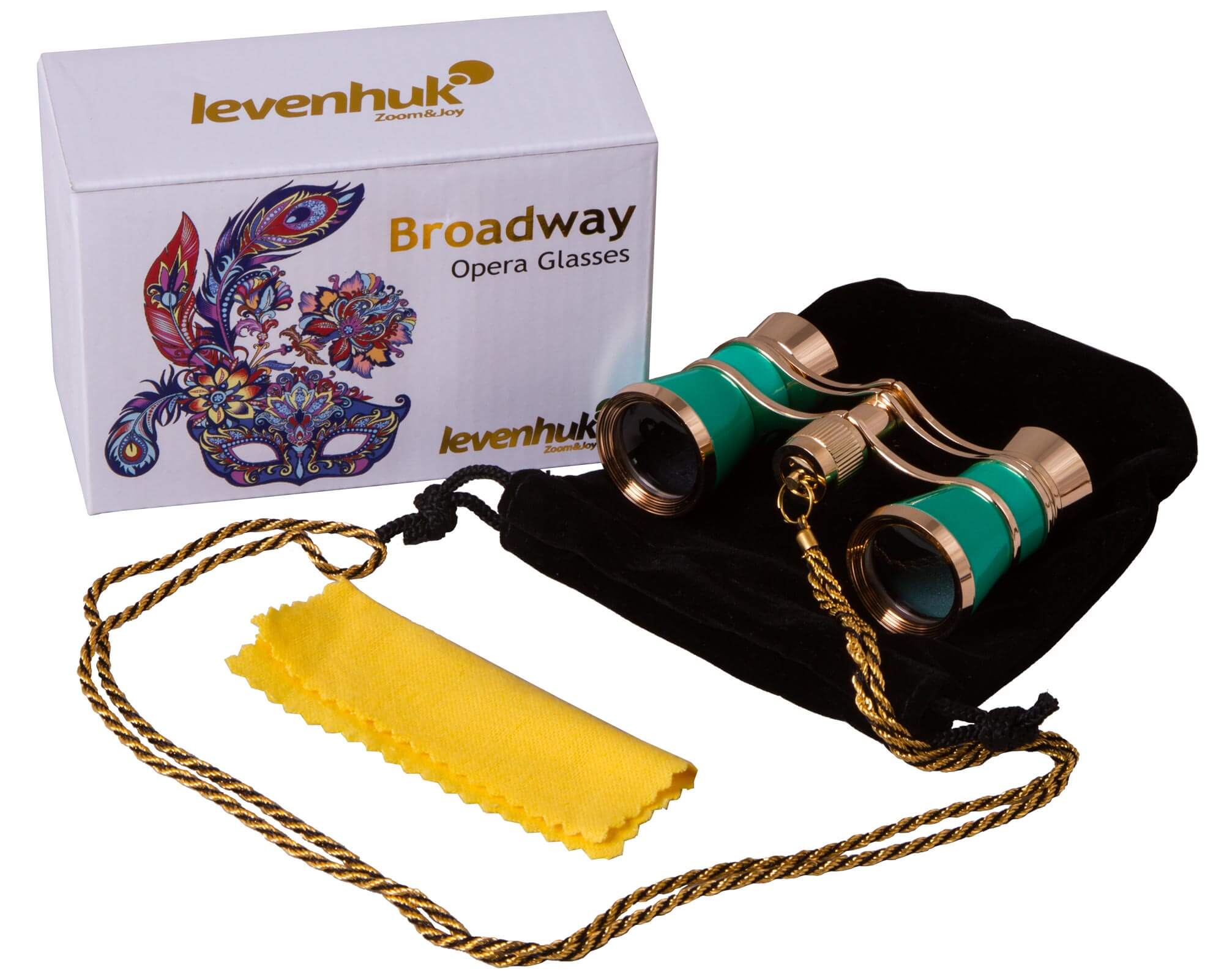 Obsah balenia - Divadelné kukátko Levenhuk Broadway 325C Lime/Limetka s retiazkou