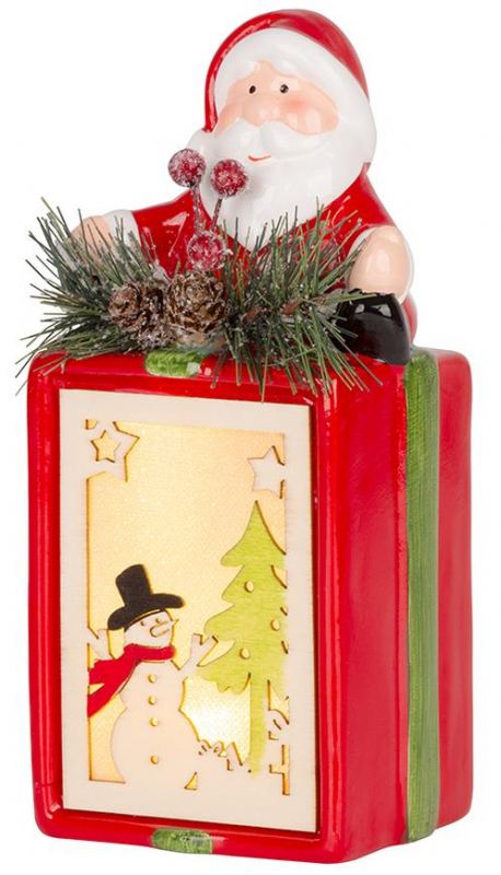 vianočná dekorácia Santa Clausa s LED osvetlením farba LED biela teplá na 2 LR44 batérie z materiálu terakota s rozmermi 9x8x17,7 a váhou 0,38kg