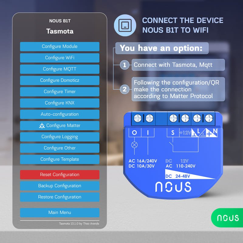 Nous B1T Modul WiFi Tasmota Switch (1 kanál, bez PM, ESP32)